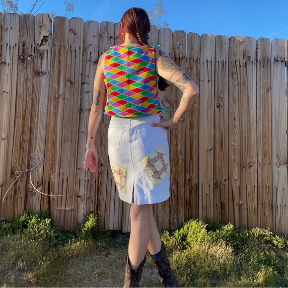 Vintage upcycle patchwork white midi skirt - Picture 11 of 11